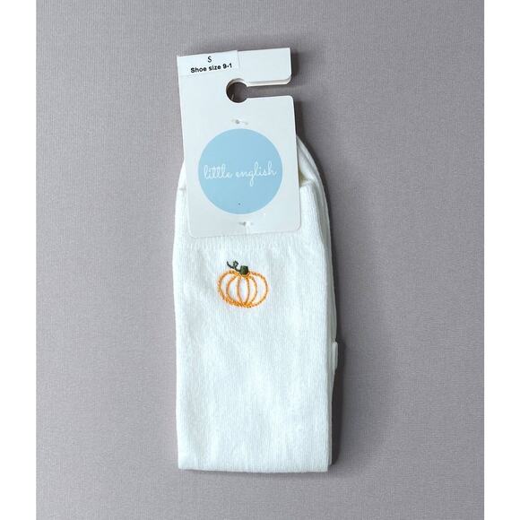 Little English White Pumpkin Embroidered Socks NWT Small/Age 3-4-5-6-7 Girl Boy - Picture 1 of 5